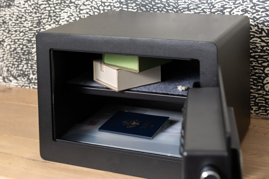 Security safe with valuables stored inside